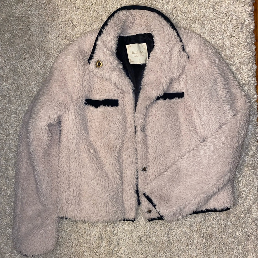 Altar'd State Soft Cream and Black Fuzzy Jacket